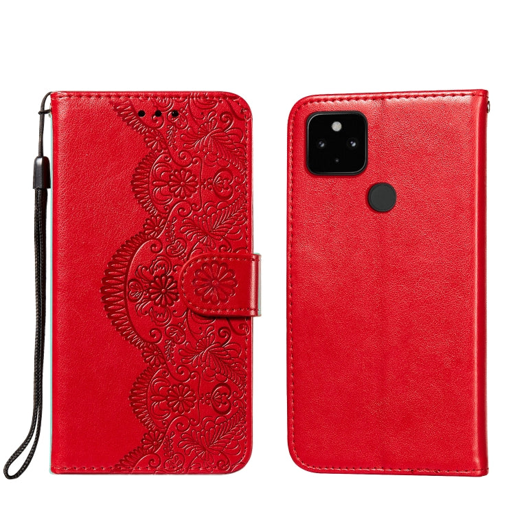 For Google Pixel 4A 5G Flower Vine Embossing Pattern Horizontal Flip Leather Case with Card Slot & Holder & Wallet & Lanyard