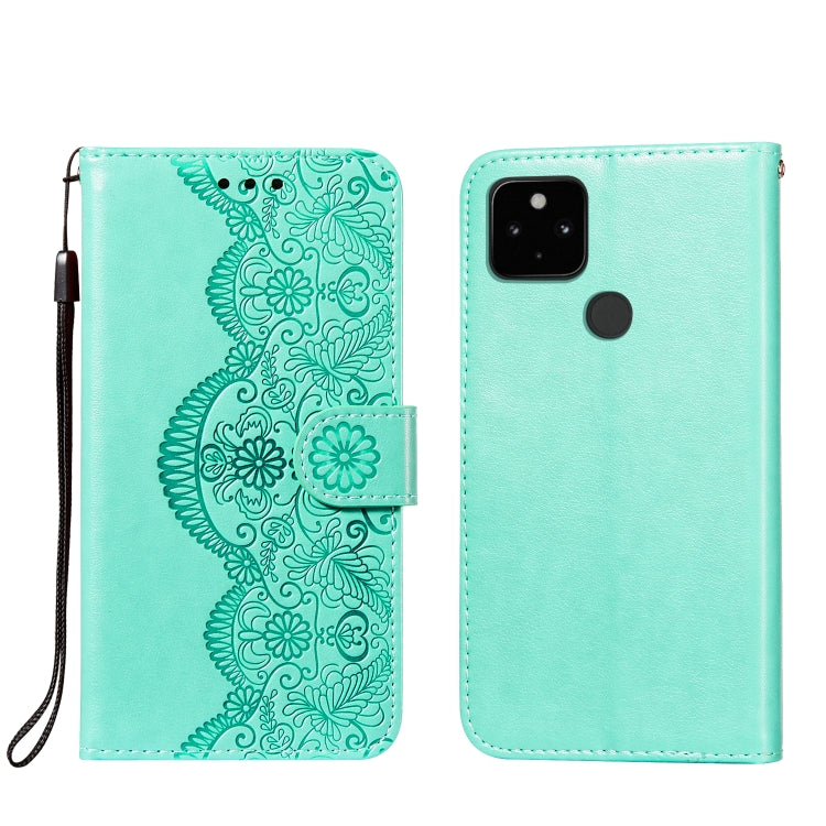 For Google Pixel 4A 5G Flower Vine Embossing Pattern Horizontal Flip Leather Case with Card Slot & Holder & Wallet & Lanyard