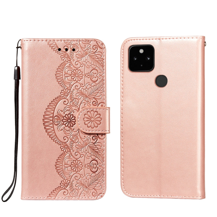 For Google Pixel 4A 5G Flower Vine Embossing Pattern Horizontal Flip Leather Case with Card Slot & Holder & Wallet & Lanyard