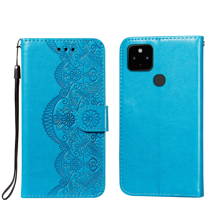 For Google Pixel 4A 5G Flower Vine Embossing Pattern Horizontal Flip Leather Case with Card Slot & Holder & Wallet & Lanyard
