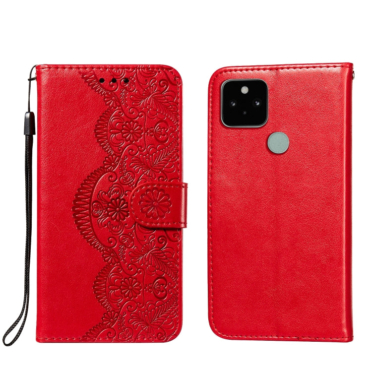 For Google Pixel 5 Flower Vine Embossing Pattern Horizontal Flip Leather Case with Card Slot & Holder & Wallet & Lanyard