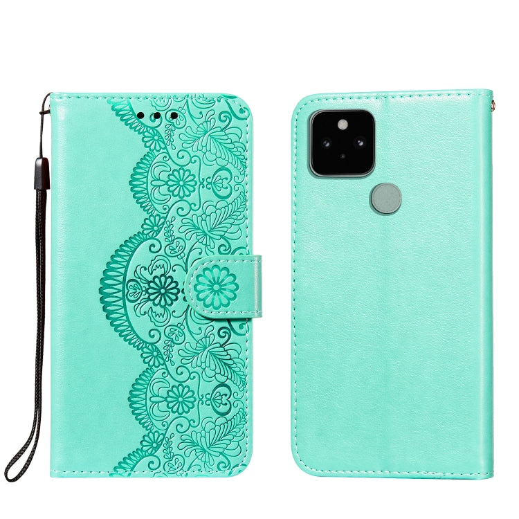 For Google Pixel 5 Flower Vine Embossing Pattern Horizontal Flip Leather Case with Card Slot & Holder & Wallet & Lanyard
