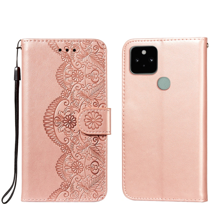 For Google Pixel 5 Flower Vine Embossing Pattern Horizontal Flip Leather Case with Card Slot & Holder & Wallet & Lanyard