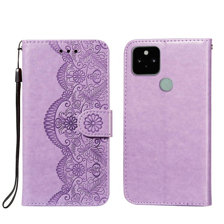 For Google Pixel 5 Flower Vine Embossing Pattern Horizontal Flip Leather Case with Card Slot & Holder & Wallet & Lanyard