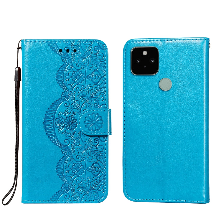 For Google Pixel 5 Flower Vine Embossing Pattern Horizontal Flip Leather Case with Card Slot & Holder & Wallet & Lanyard