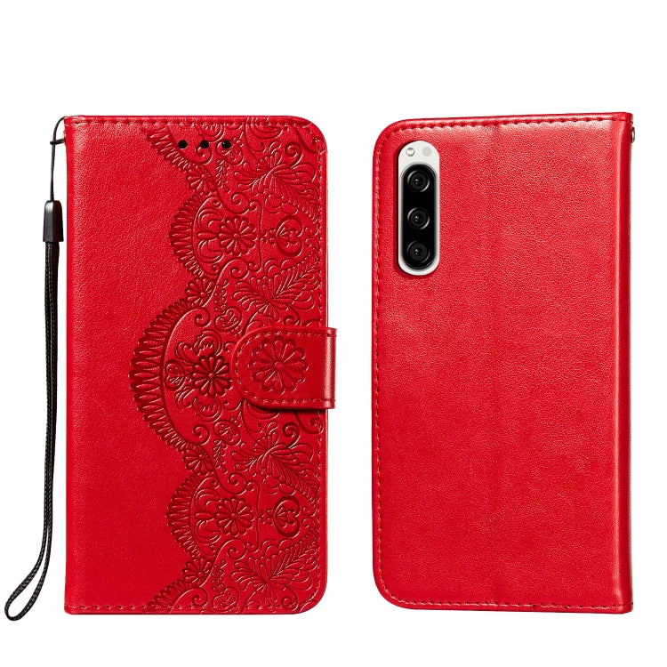 For Sony Xperia 5 Flower Vine Embossing Pattern Horizontal Flip Leather Case with Card Slot & Holder & Wallet & Lanyard