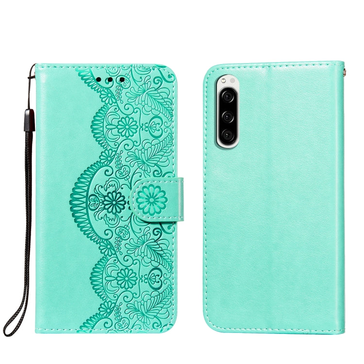 For Sony Xperia 5 Flower Vine Embossing Pattern Horizontal Flip Leather Case with Card Slot & Holder & Wallet & Lanyard