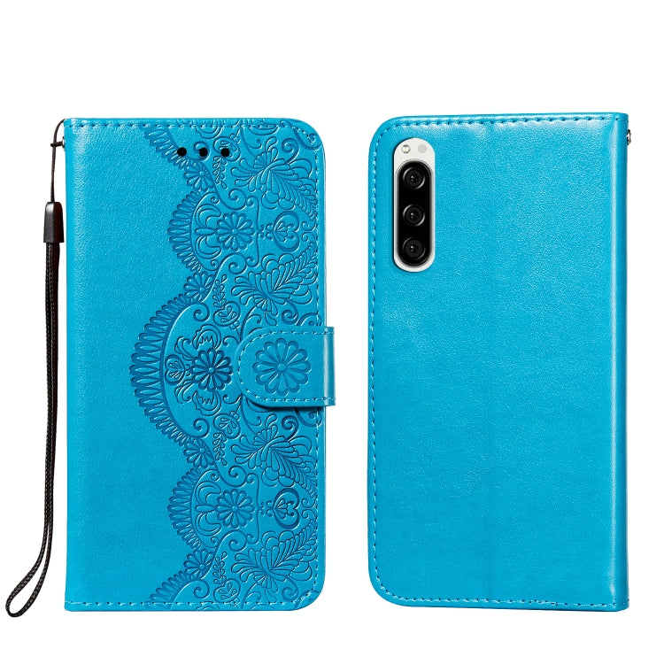 For Sony Xperia 5 Flower Vine Embossing Pattern Horizontal Flip Leather Case with Card Slot & Holder & Wallet & Lanyard