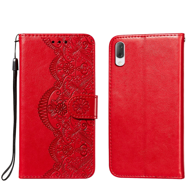 For Sony Xperia L3 Flower Vine Embossing Pattern Horizontal Flip Leather Case with Card Slot & Holder & Wallet & Lanyard