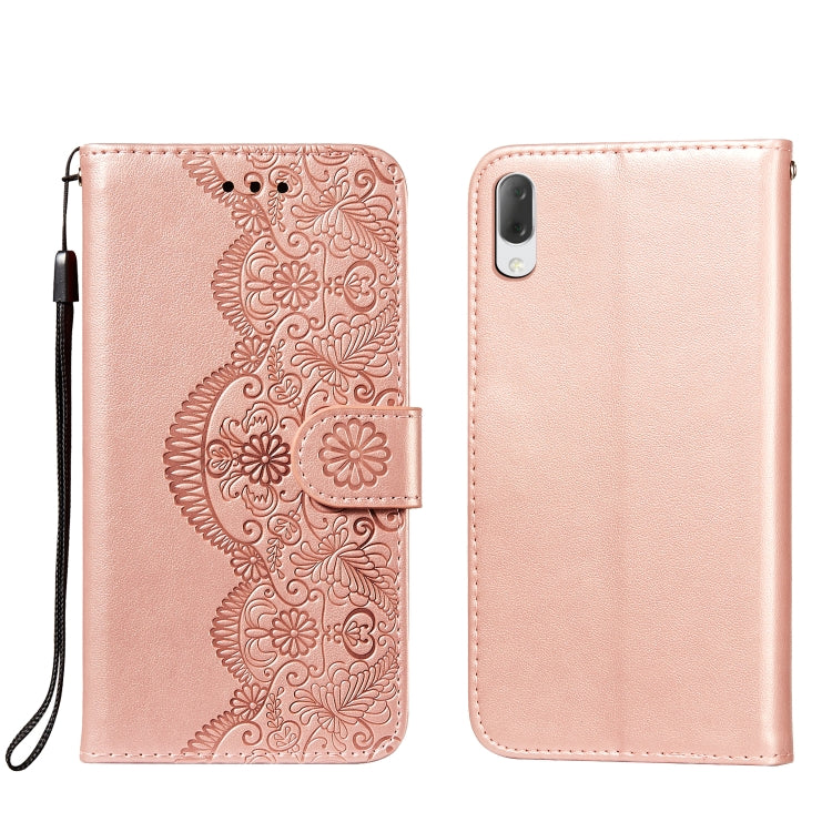 For Sony Xperia L3 Flower Vine Embossing Pattern Horizontal Flip Leather Case with Card Slot & Holder & Wallet & Lanyard