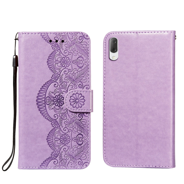 For Sony Xperia L3 Flower Vine Embossing Pattern Horizontal Flip Leather Case with Card Slot & Holder & Wallet & Lanyard