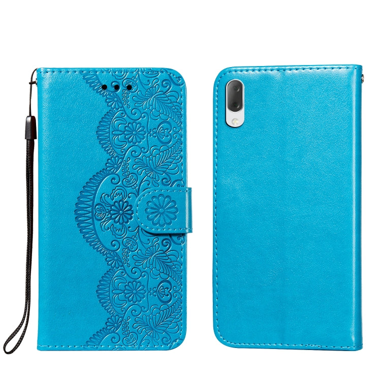 For Sony Xperia L3 Flower Vine Embossing Pattern Horizontal Flip Leather Case with Card Slot & Holder & Wallet & Lanyard
