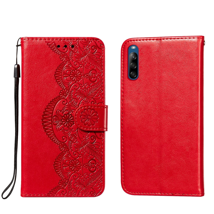 For Sony Xperia L4 Flower Vine Embossing Pattern Horizontal Flip Leather Case with Card Slot & Holder & Wallet & Lanyard