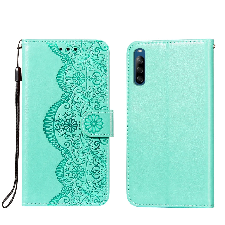 For Sony Xperia L4 Flower Vine Embossing Pattern Horizontal Flip Leather Case with Card Slot & Holder & Wallet & Lanyard
