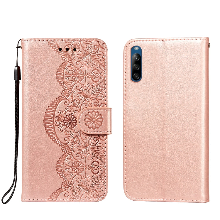 For Sony Xperia L4 Flower Vine Embossing Pattern Horizontal Flip Leather Case with Card Slot & Holder & Wallet & Lanyard