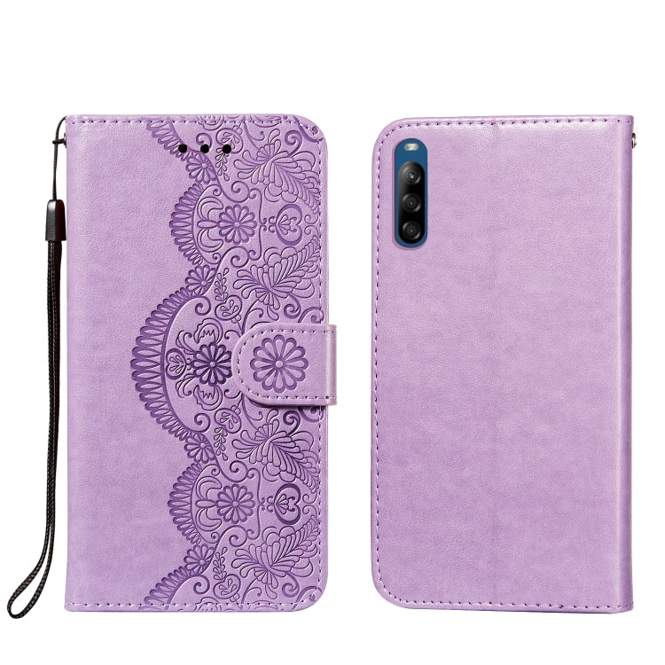 For Sony Xperia L4 Flower Vine Embossing Pattern Horizontal Flip Leather Case with Card Slot & Holder & Wallet & Lanyard