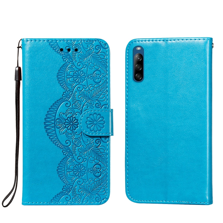 For Sony Xperia L4 Flower Vine Embossing Pattern Horizontal Flip Leather Case with Card Slot & Holder & Wallet & Lanyard