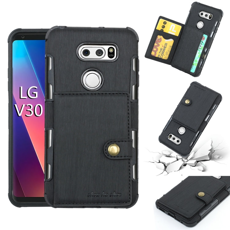 For LG V30 Brushed Texture Shockproof PU + TPU Case, with Card Slots & Wallet & Photo Frame