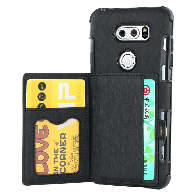 For LG V30 Brushed Texture Shockproof PU + TPU Case, with Card Slots & Wallet & Photo Frame