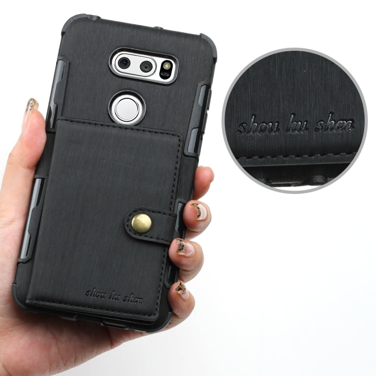 For LG V30 Brushed Texture Shockproof PU + TPU Case, with Card Slots & Wallet & Photo Frame