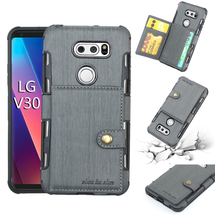 For LG V30 Brushed Texture Shockproof PU + TPU Case, with Card Slots & Wallet & Photo Frame