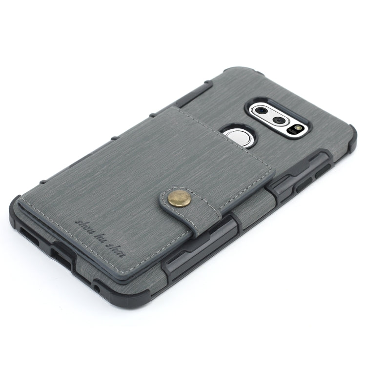 For LG V30 Brushed Texture Shockproof PU + TPU Case, with Card Slots & Wallet & Photo Frame