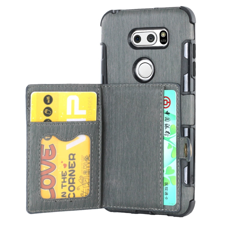 For LG V30 Brushed Texture Shockproof PU + TPU Case, with Card Slots & Wallet & Photo Frame