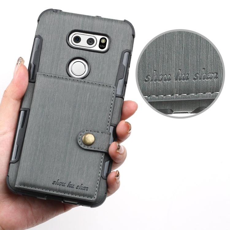 For LG V30 Brushed Texture Shockproof PU + TPU Case, with Card Slots & Wallet & Photo Frame