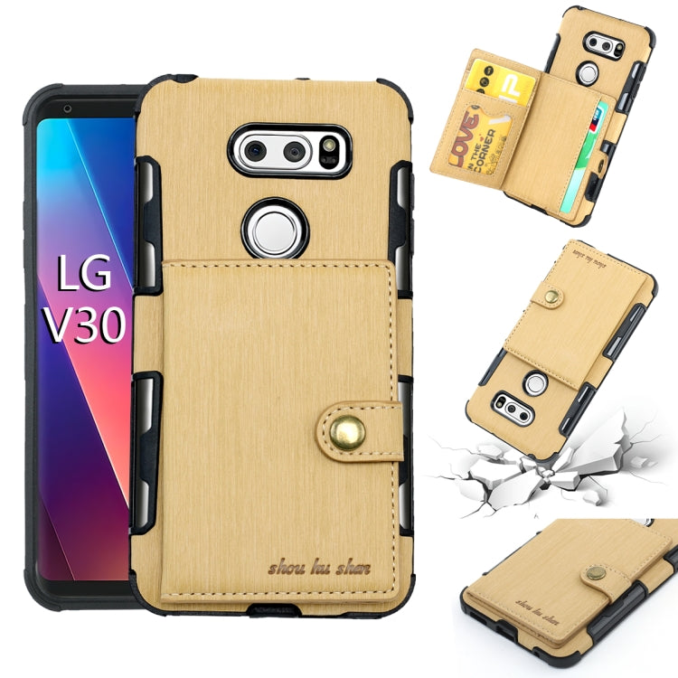 For LG V30 Brushed Texture Shockproof PU + TPU Case, with Card Slots & Wallet & Photo Frame