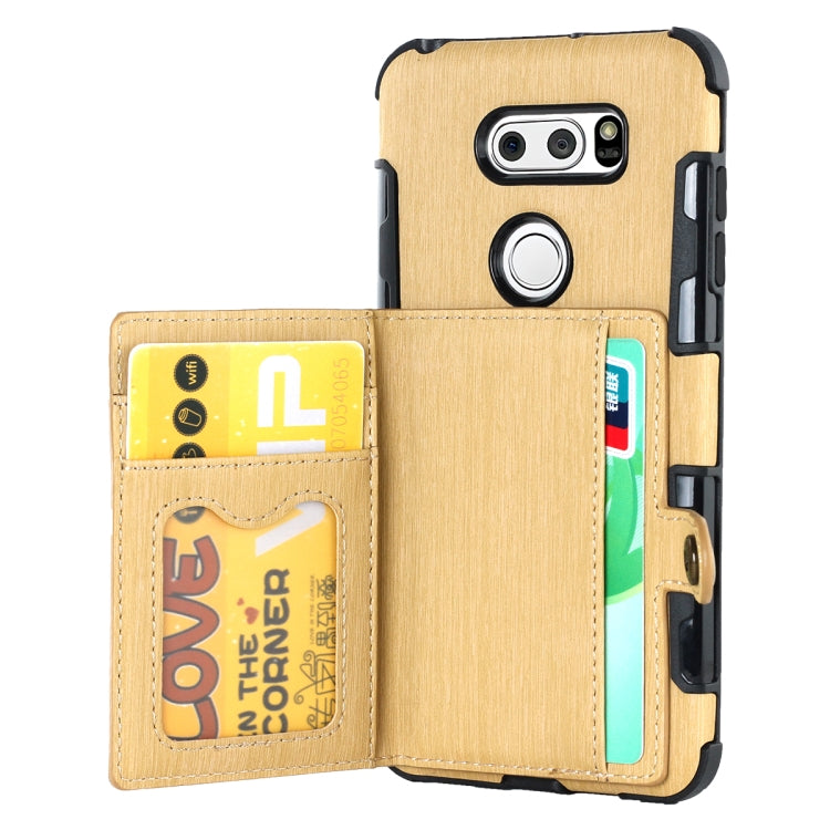 For LG V30 Brushed Texture Shockproof PU + TPU Case, with Card Slots & Wallet & Photo Frame