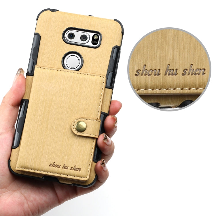 For LG V30 Brushed Texture Shockproof PU + TPU Case, with Card Slots & Wallet & Photo Frame