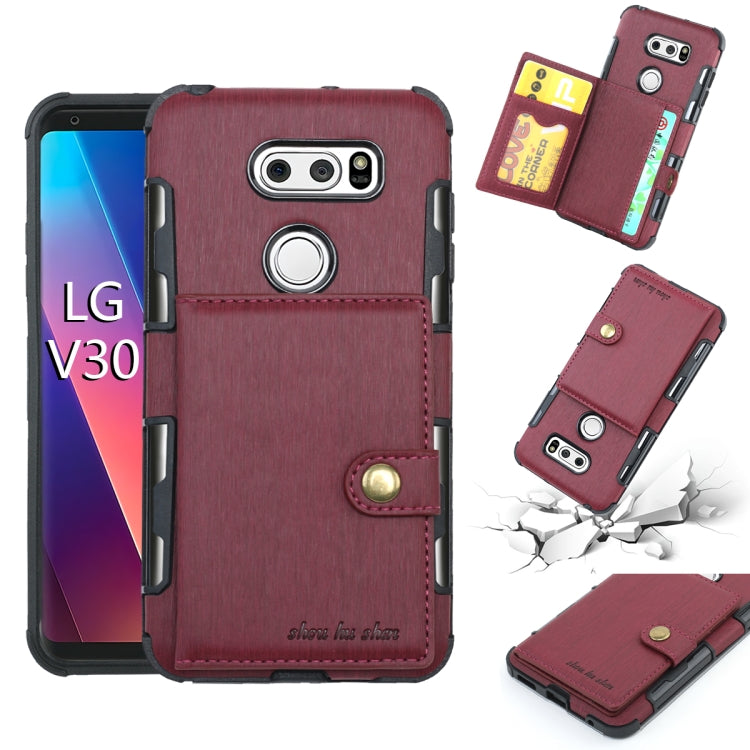 For LG V30 Brushed Texture Shockproof PU + TPU Case, with Card Slots & Wallet & Photo Frame