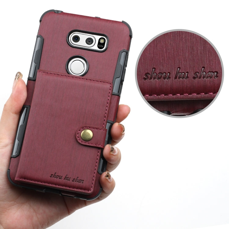 For LG V30 Brushed Texture Shockproof PU + TPU Case, with Card Slots & Wallet & Photo Frame