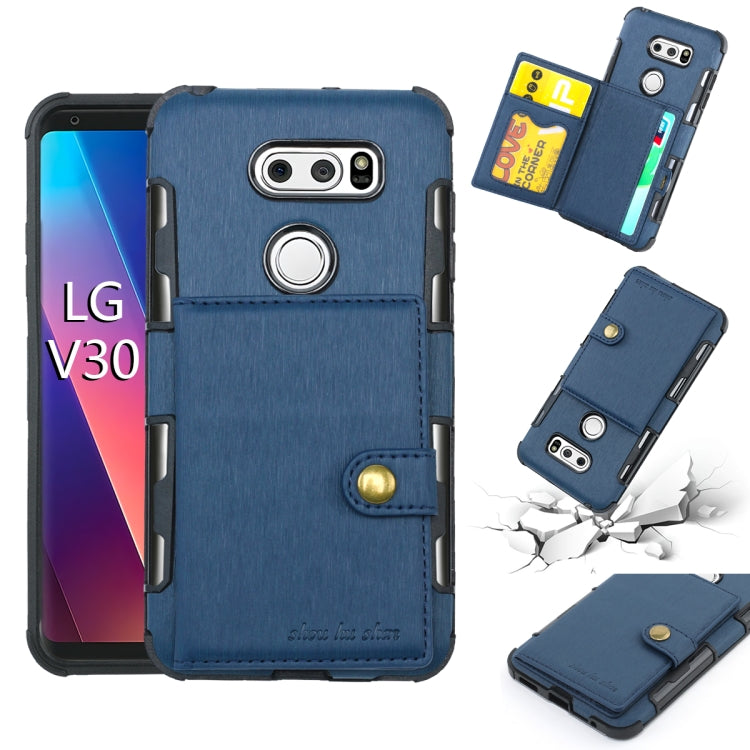 For LG V30 Brushed Texture Shockproof PU + TPU Case, with Card Slots & Wallet & Photo Frame
