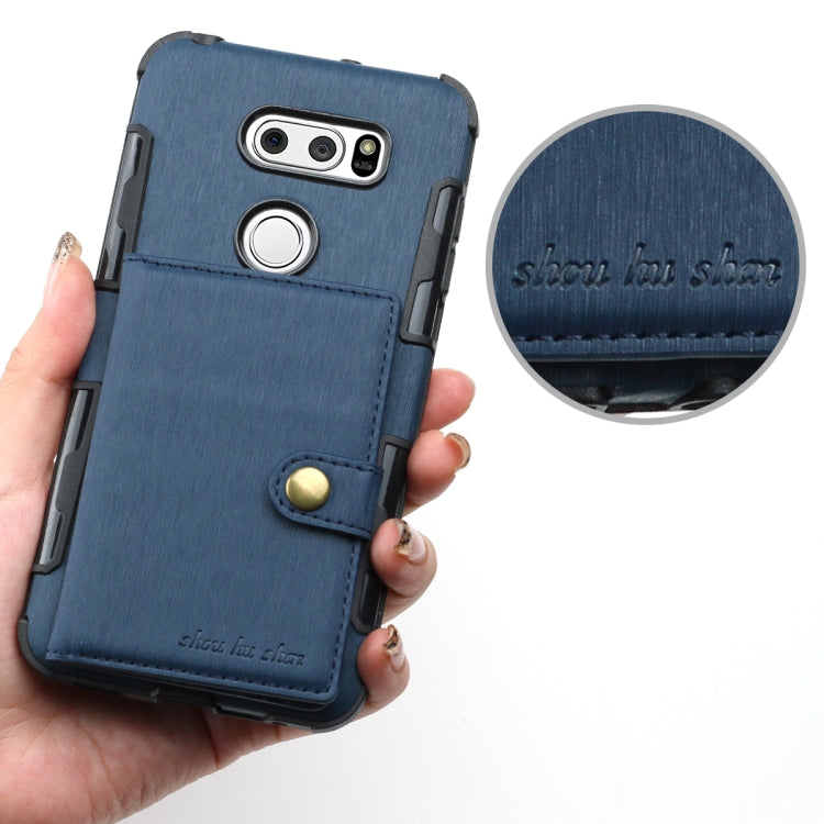 For LG V30 Brushed Texture Shockproof PU + TPU Case, with Card Slots & Wallet & Photo Frame