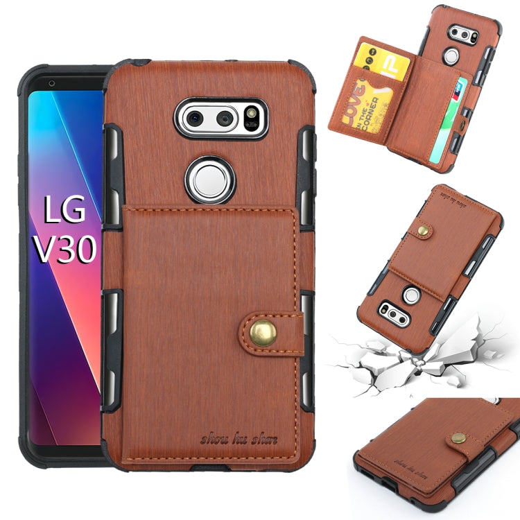 For LG V30 Brushed Texture Shockproof PU + TPU Case, with Card Slots & Wallet & Photo Frame