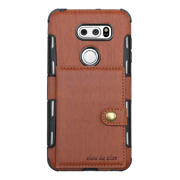 For LG V30 Brushed Texture Shockproof PU + TPU Case, with Card Slots & Wallet & Photo Frame