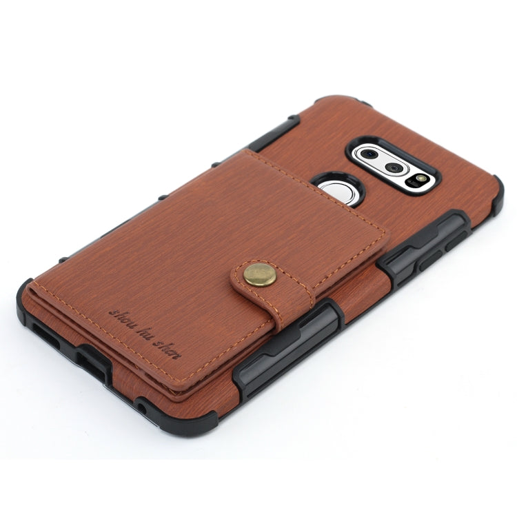 For LG V30 Brushed Texture Shockproof PU + TPU Case, with Card Slots & Wallet & Photo Frame
