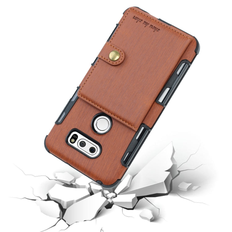 For LG V30 Brushed Texture Shockproof PU + TPU Case, with Card Slots & Wallet & Photo Frame