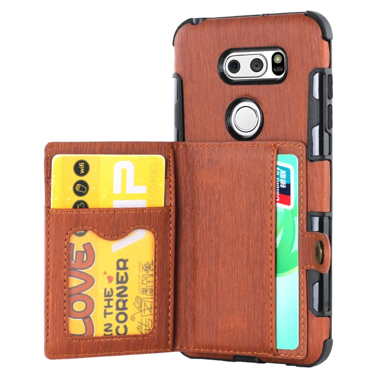 For LG V30 Brushed Texture Shockproof PU + TPU Case, with Card Slots & Wallet & Photo Frame