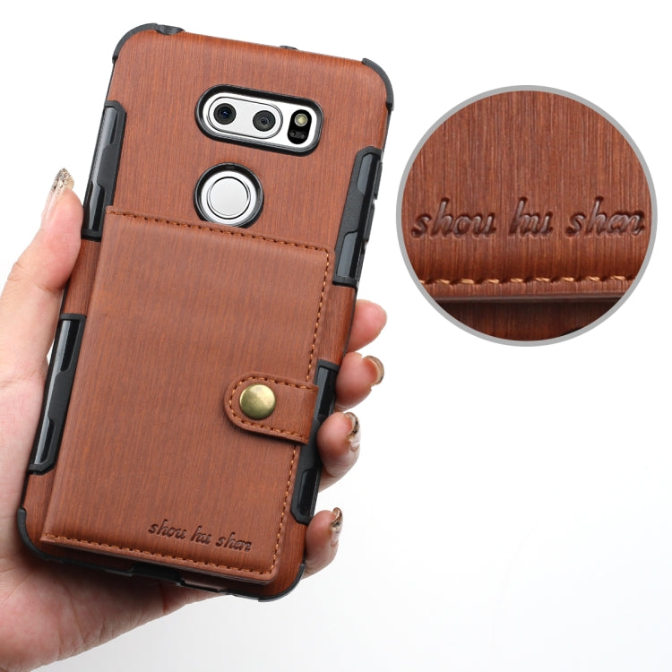 For LG V30 Brushed Texture Shockproof PU + TPU Case, with Card Slots & Wallet & Photo Frame