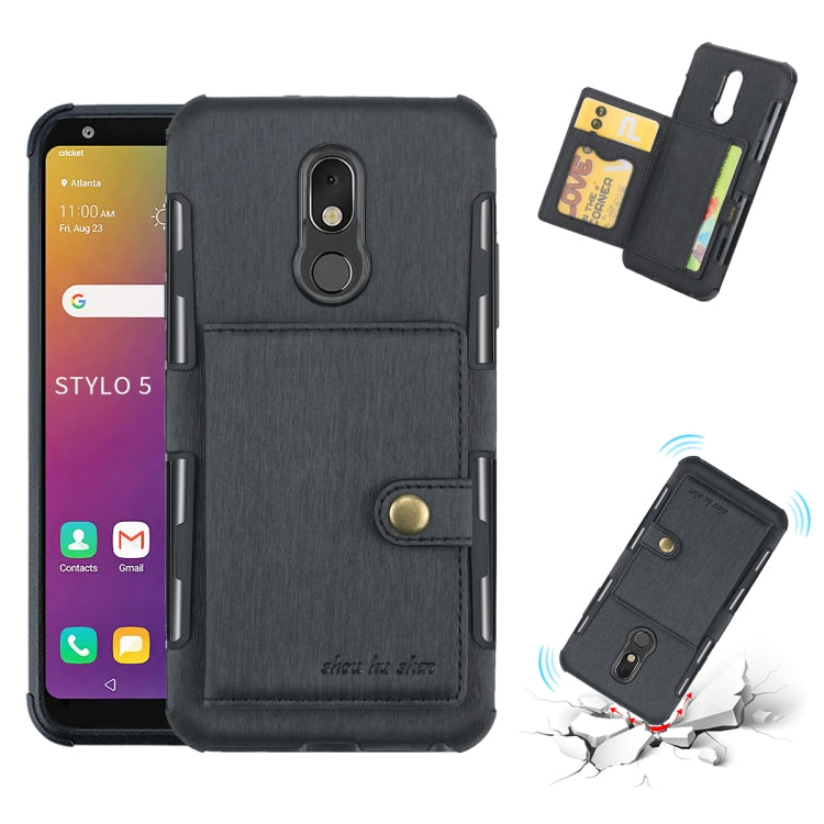 For LG Q Stylo 5 Brushed Texture Shockproof PU + TPU Case, with Card Slots & Wallet & Photo Frame