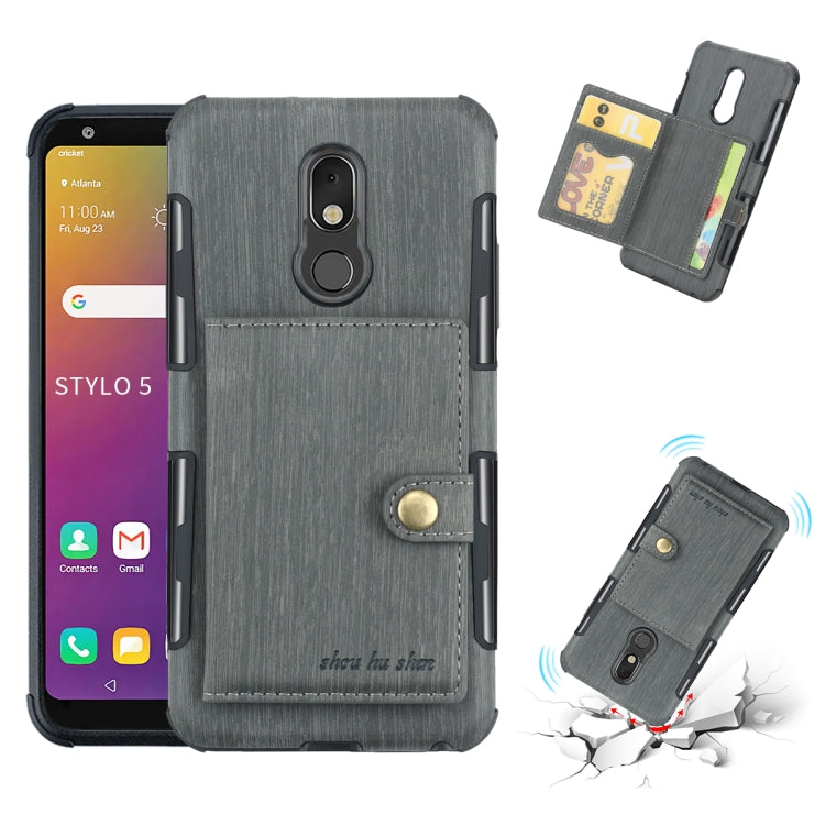 For LG Q Stylo 5 Brushed Texture Shockproof PU + TPU Case, with Card Slots & Wallet & Photo Frame