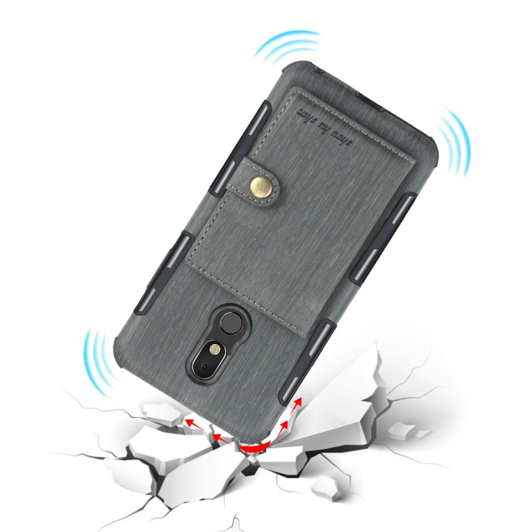For LG Q Stylo 5 Brushed Texture Shockproof PU + TPU Case, with Card Slots & Wallet & Photo Frame
