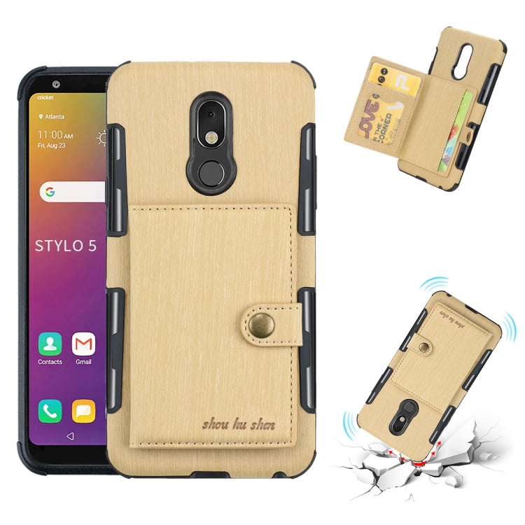 For LG Q Stylo 5 Brushed Texture Shockproof PU + TPU Case, with Card Slots & Wallet & Photo Frame