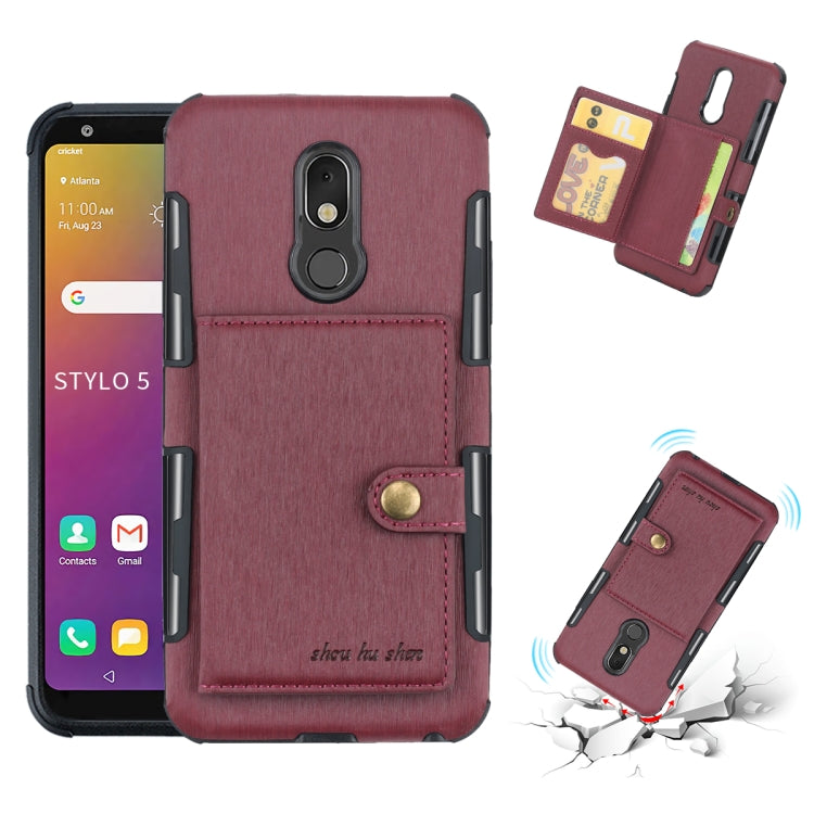 For LG Q Stylo 5 Brushed Texture Shockproof PU + TPU Case, with Card Slots & Wallet & Photo Frame