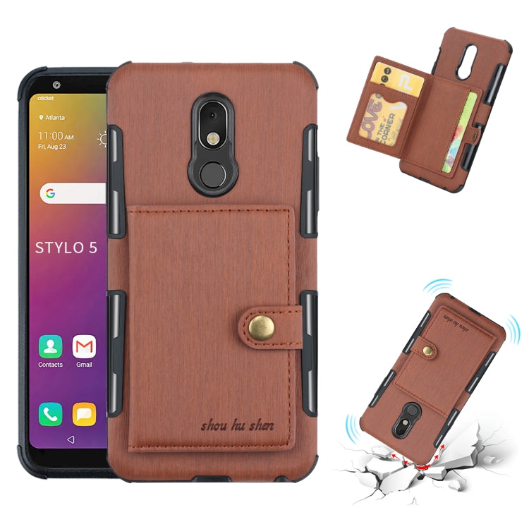 For LG Q Stylo 5 Brushed Texture Shockproof PU + TPU Case, with Card Slots & Wallet & Photo Frame
