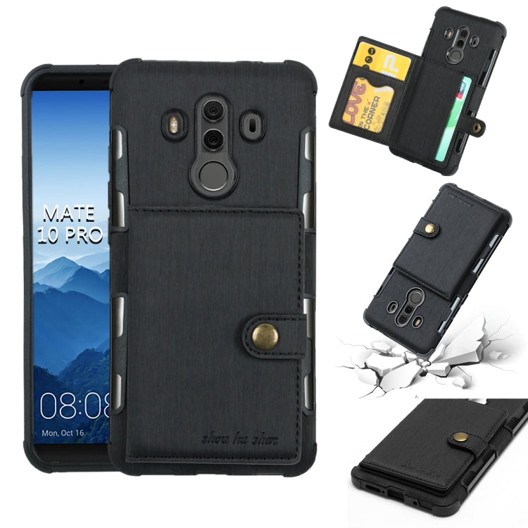 For Huawei Mate 10 Pro Brushed Texture Shockproof PU + TPU Case, with Card Slots & Wallet & Photo Frame