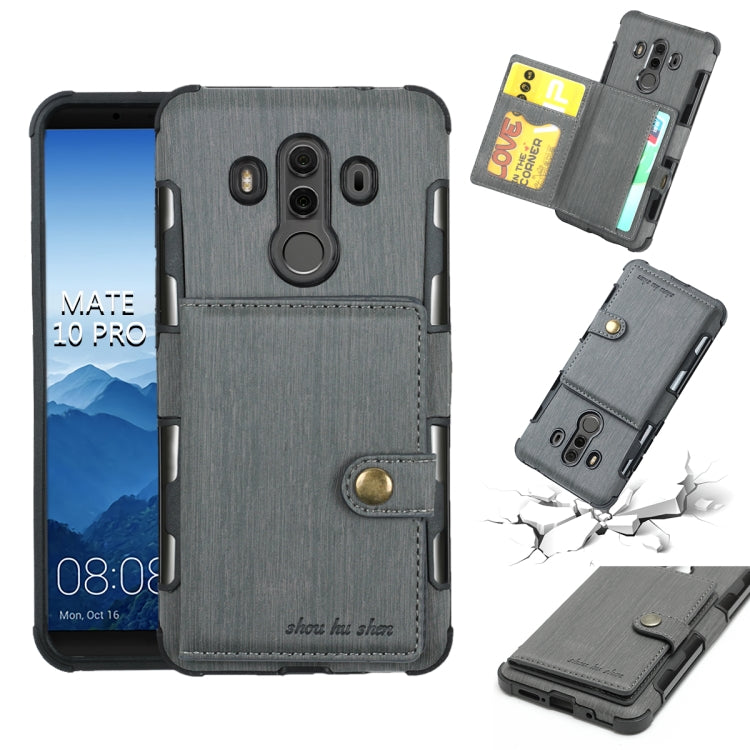 For Huawei Mate 10 Pro Brushed Texture Shockproof PU + TPU Case, with Card Slots & Wallet & Photo Frame