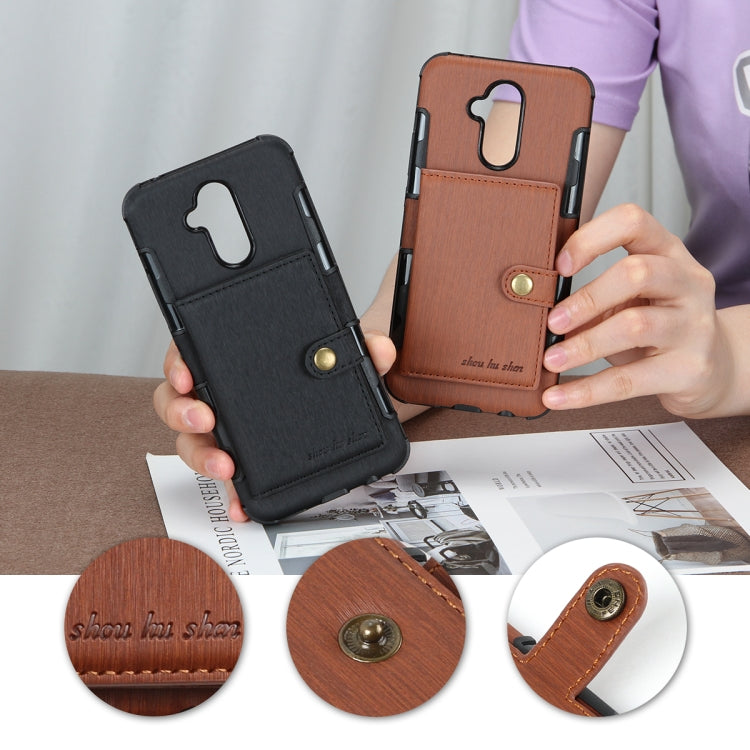 For Huawei Mate 20 Lite Brushed Texture Shockproof PU + TPU Case, with Card Slots & Wallet & Photo Frame
